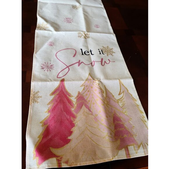 Christmas Table Runner Pink Snowflake Decor Holiday Decoration Decorative Cloth - Picture 1 of 10